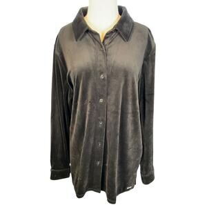 Calvin Klein Black Velvet Button Down Shirt XL Soft Stretch Long Sleeve Velour